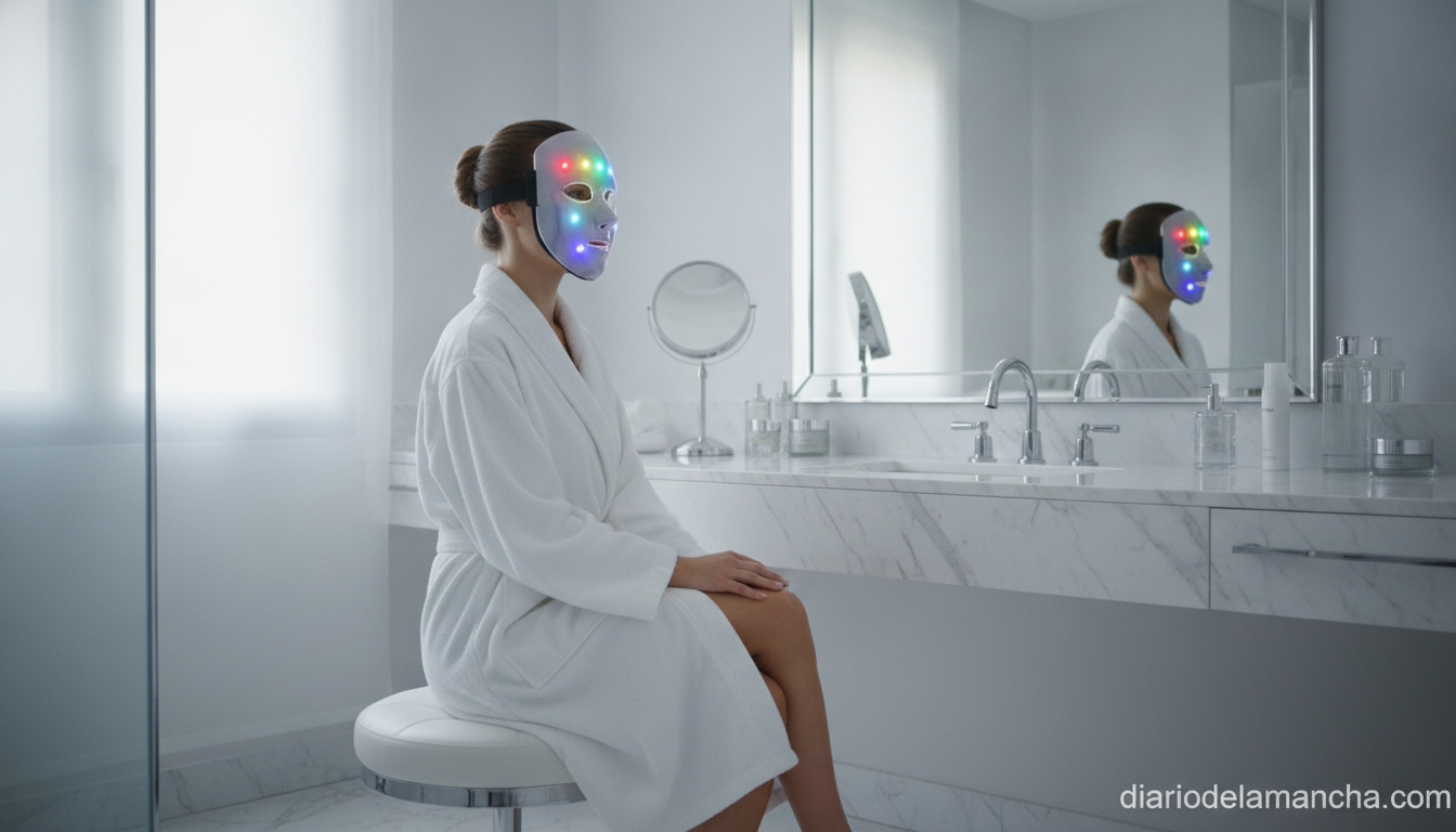 Máscara LED facial de terapia de luz para tratamiento antiedad y acné en casa