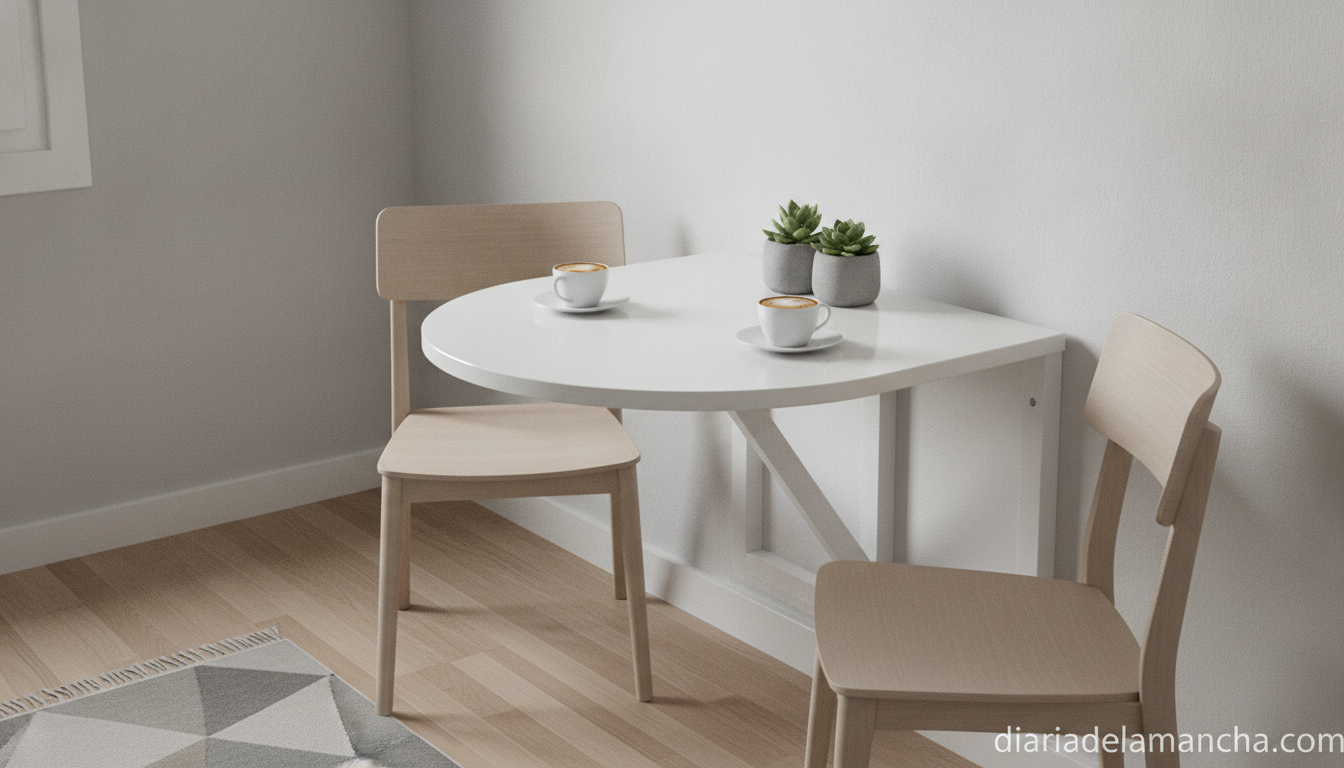 Mesa plegable de pared en comedor de piso pequeño