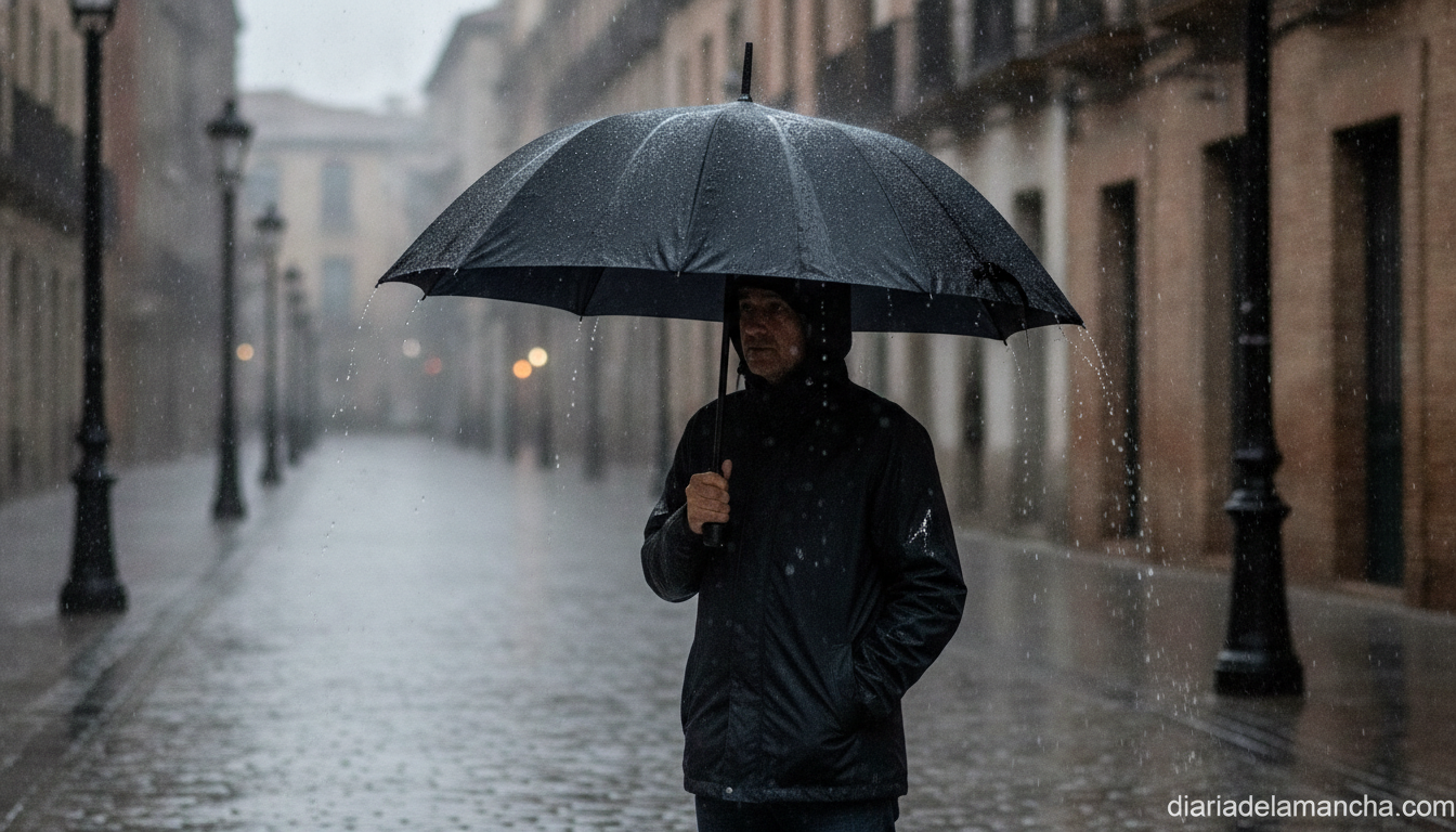 Paraguas XL antiviento abierto bajo lluvia intensa en la ciudad
