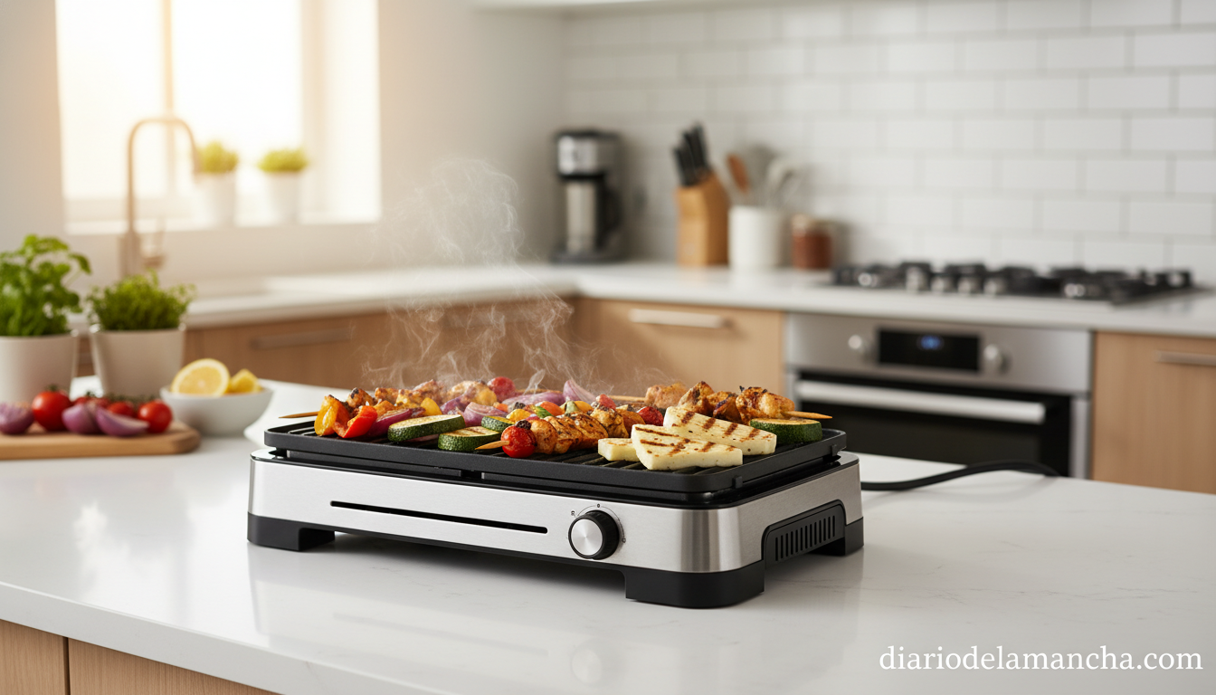 Parrilla eléctrica Aigostar en cocina moderna con verduras a la parrilla