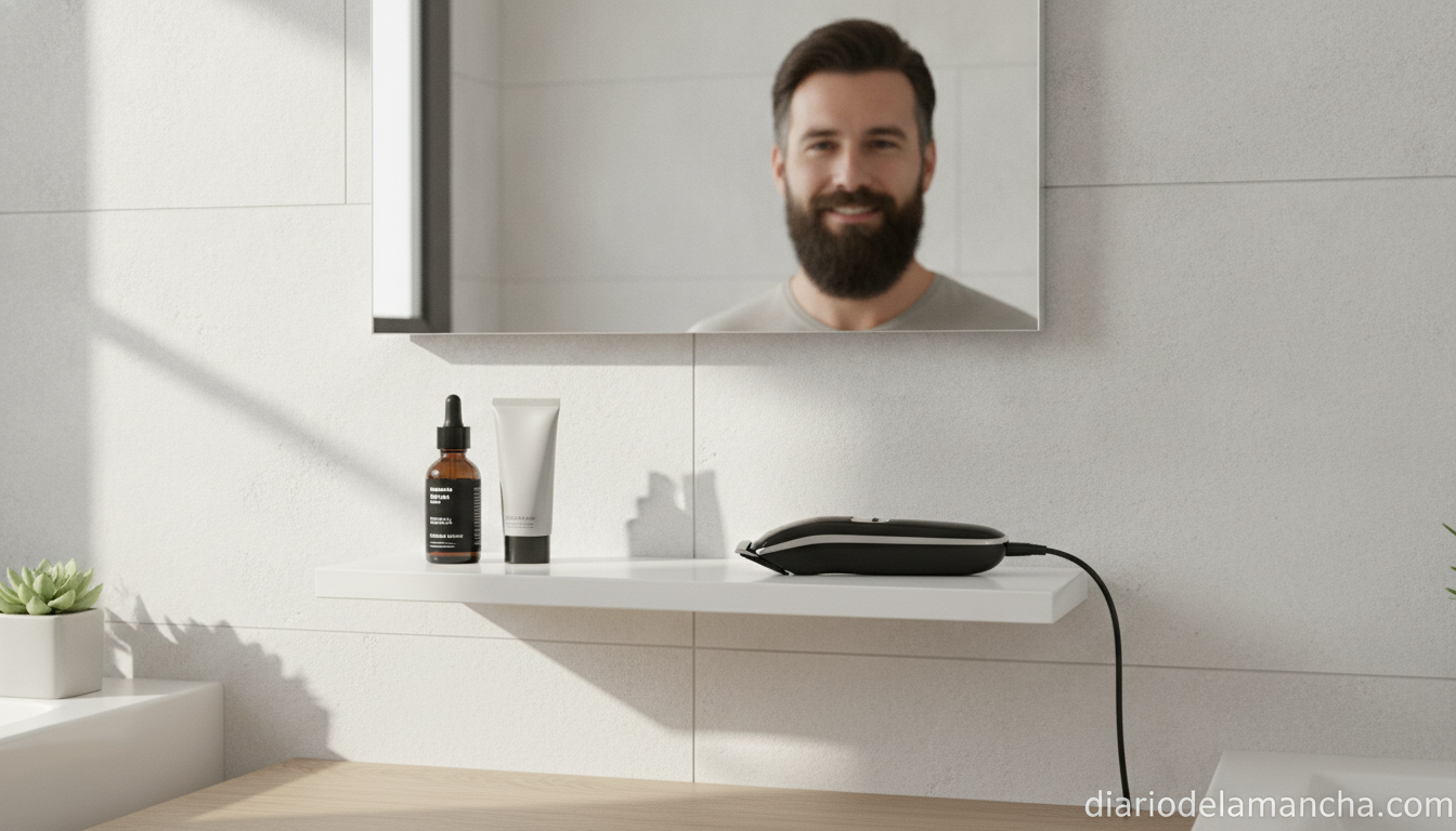 Philips BT3206/14 Serie 3.000 por 14,83 €: barba uniforme sin complicarse 1 Recortador de barba Philips en baño con accesorios de aseo masculino