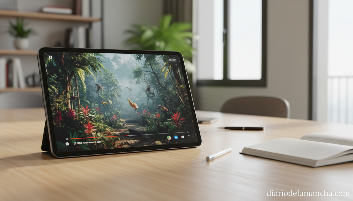Tablet POCO Pad M1 12 pulgadas en escritorio con lápiz y cuaderno