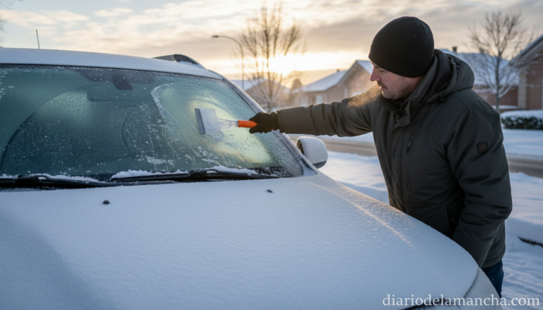Rasqueta de hielo 2 en 1 con cepillo para quitar nieve del coche