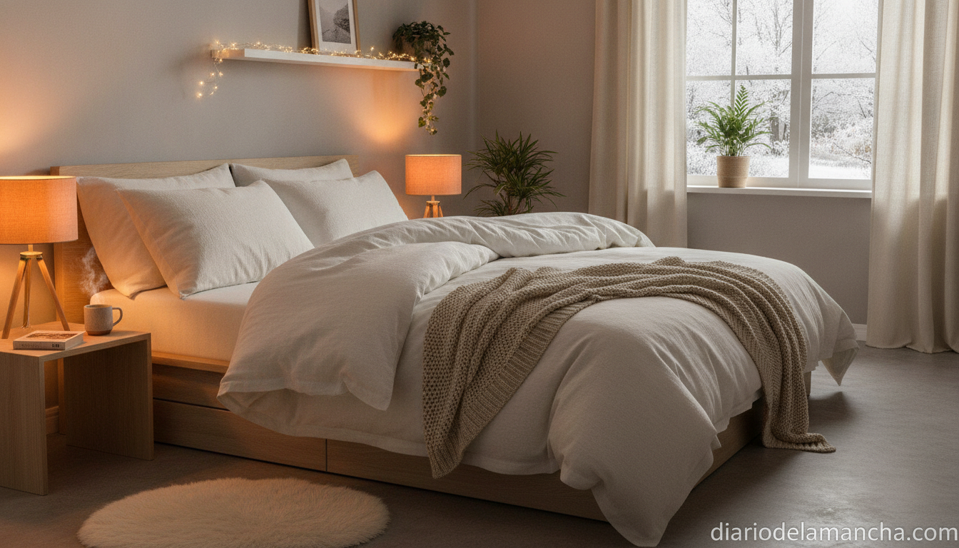 Sábanas térmicas de invierno en cama cómoda