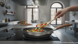 Sartén antiadherente en cocina moderna española