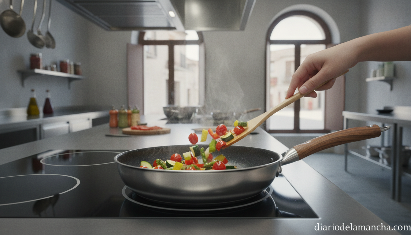 Sartén antiadherente en cocina moderna española