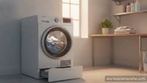 Secadora eléctrica eficiente en lavandería moderna con ropa limpia