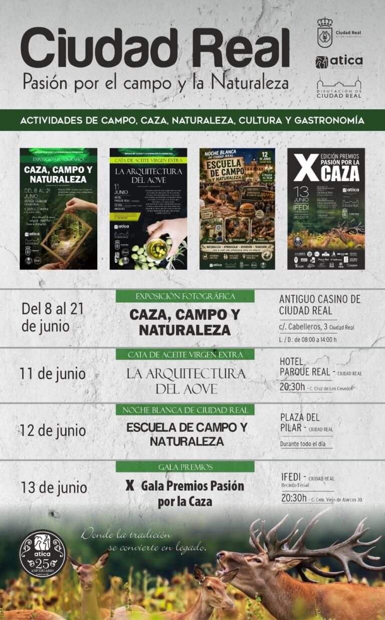 Cartel de la Semana de la Caza en Ciudad Real, organizada por ATICA CLM del 8 al 21 de junio de 2026
