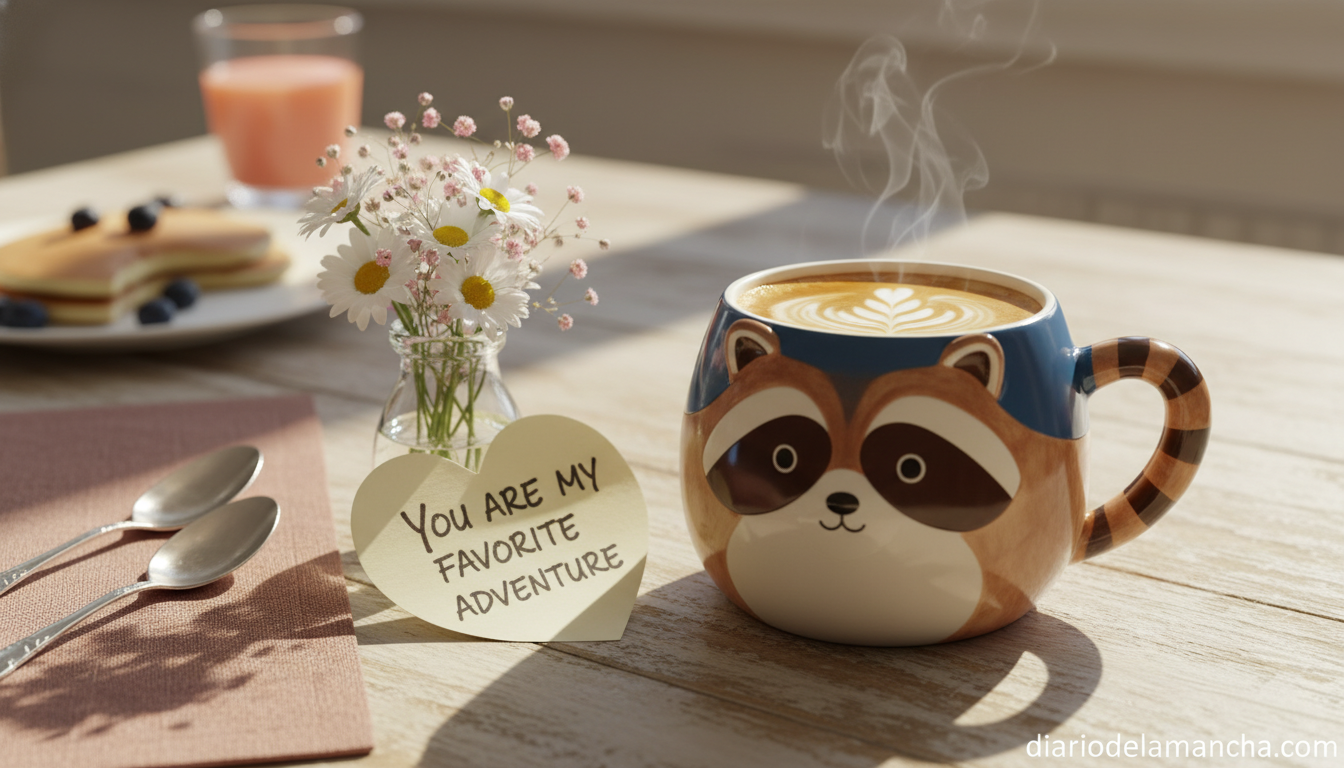 Taza original con dibujo de mapache, regalo ideal San Valentín