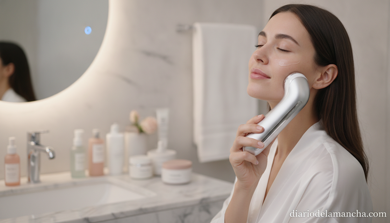 Los mejores dispositivos para tonificar el rostro según mi experiencia 1 Dispositivo de tonificación facial en uso rutina skincare