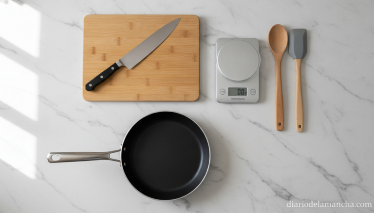 Utensilios imprescindibles de cocina cuchillo sartén tabla