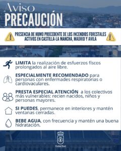 Recomendaciones del Ayuntamiento de Ciudad Real ante el humo de los incendios forestales