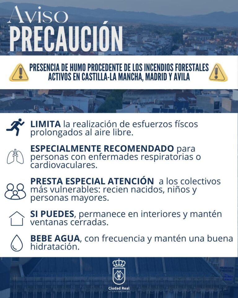 Recomendaciones del Ayuntamiento de Ciudad Real ante el humo de los incendios forestales