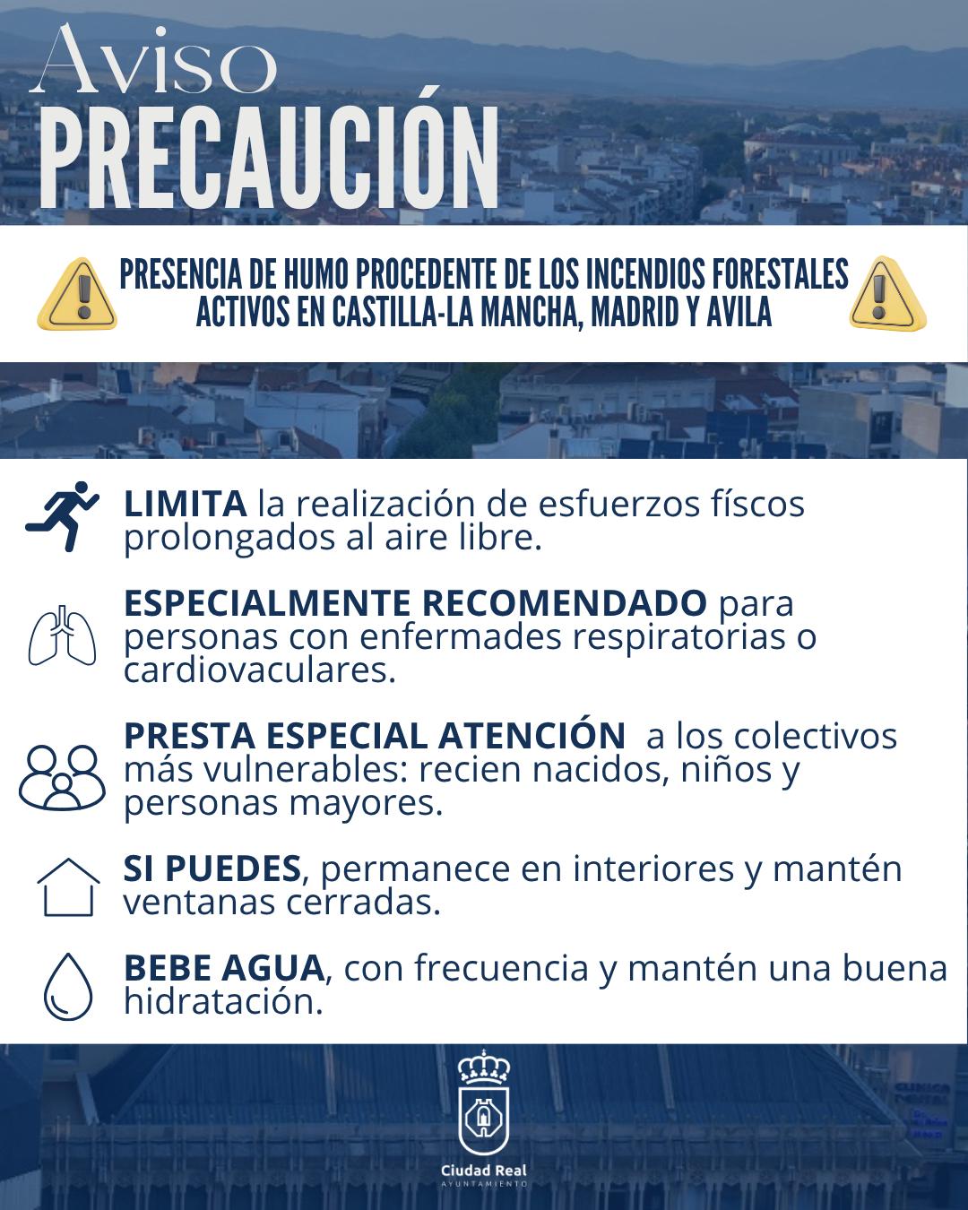 Recomendaciones del Ayuntamiento de Ciudad Real ante el humo de los incendios forestales