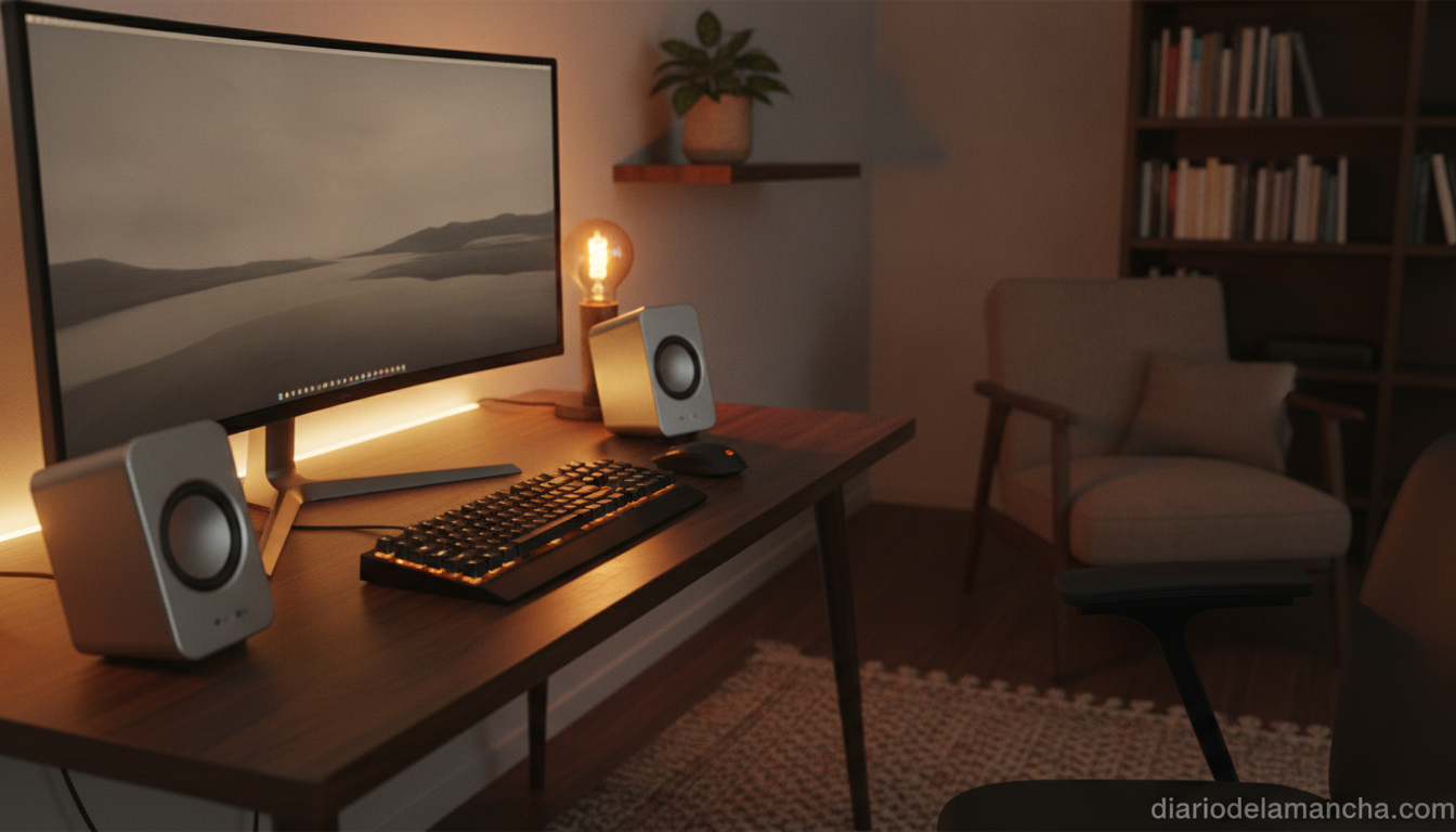 Altavoces para PC sobre escritorio