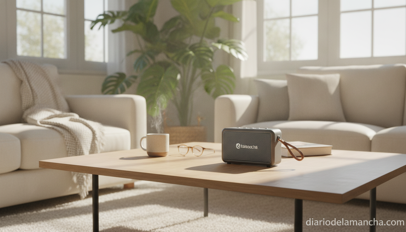 Altavoz Bluetooth portátil en un salón moderno