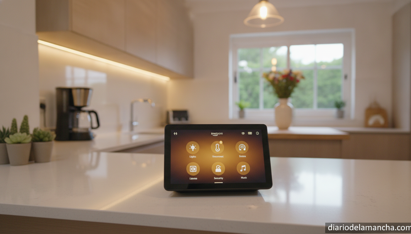 Descubre los dispositivos de Amazon más destacados con Alexa para tu hogar 1 Amazon Echo Show 8 en cocina moderna con Alexa para el hogar inteligente