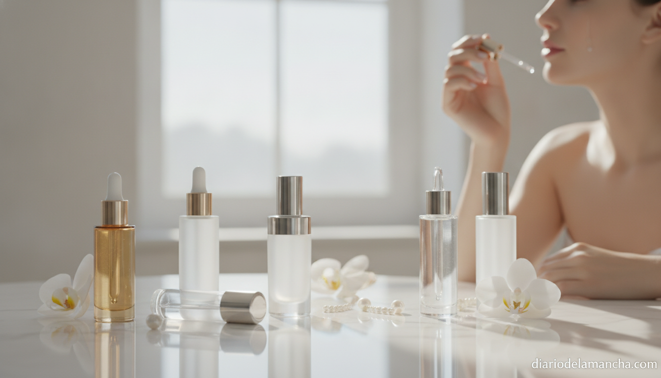 Ampollas antiedad La Cabine Reviving Elixir sobre mármol de baño