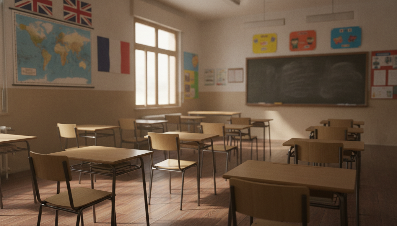 Aula de idiomas en un centro educativo de Castilla-La Mancha, programa de auxiliares de conversacion