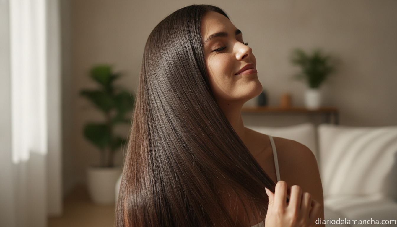 Cabello liso y brillante tras usar champú de queratina