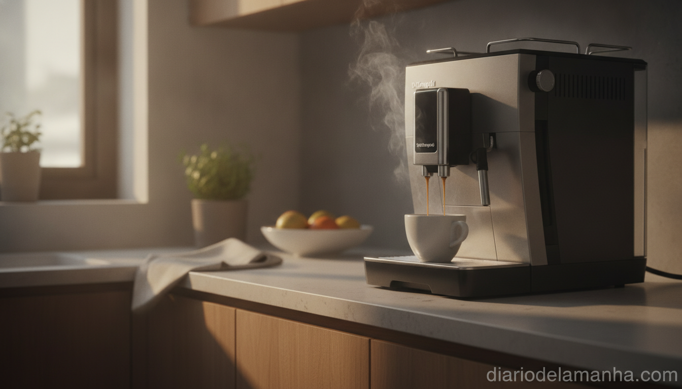 La cafetera De’Longhi ideal según tu rutina: 10 modelos de grano, molido y cápsulas 1 Cafetera De'Longhi automática preparando un espresso en la cocina