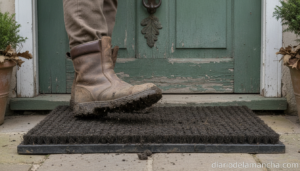 Cepillo rascador de botas instalado en la entrada de una casa