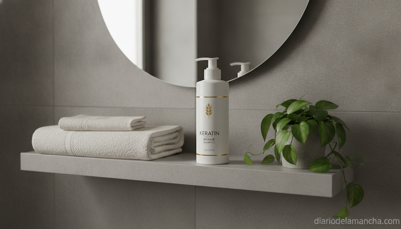 Champú de queratina en el baño