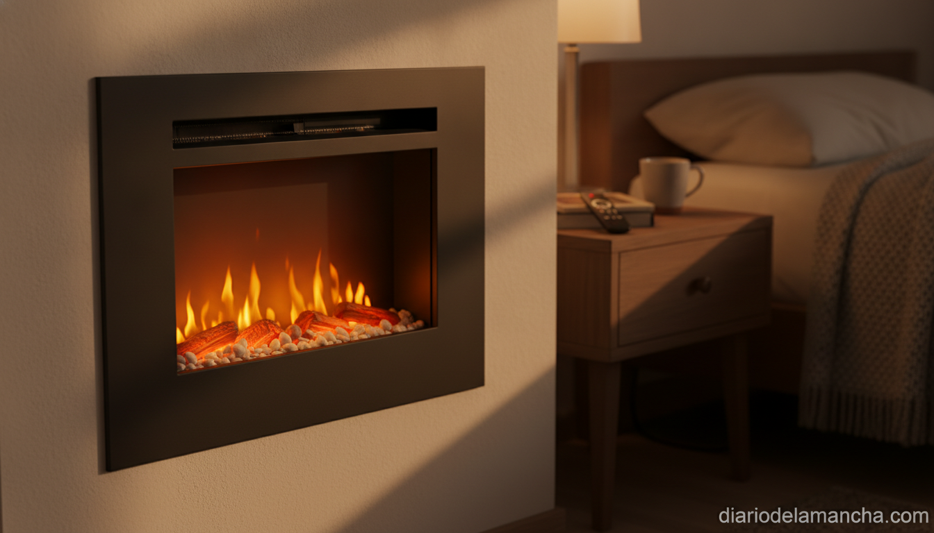 Chimenea eléctrica compacta instalada en una habitación