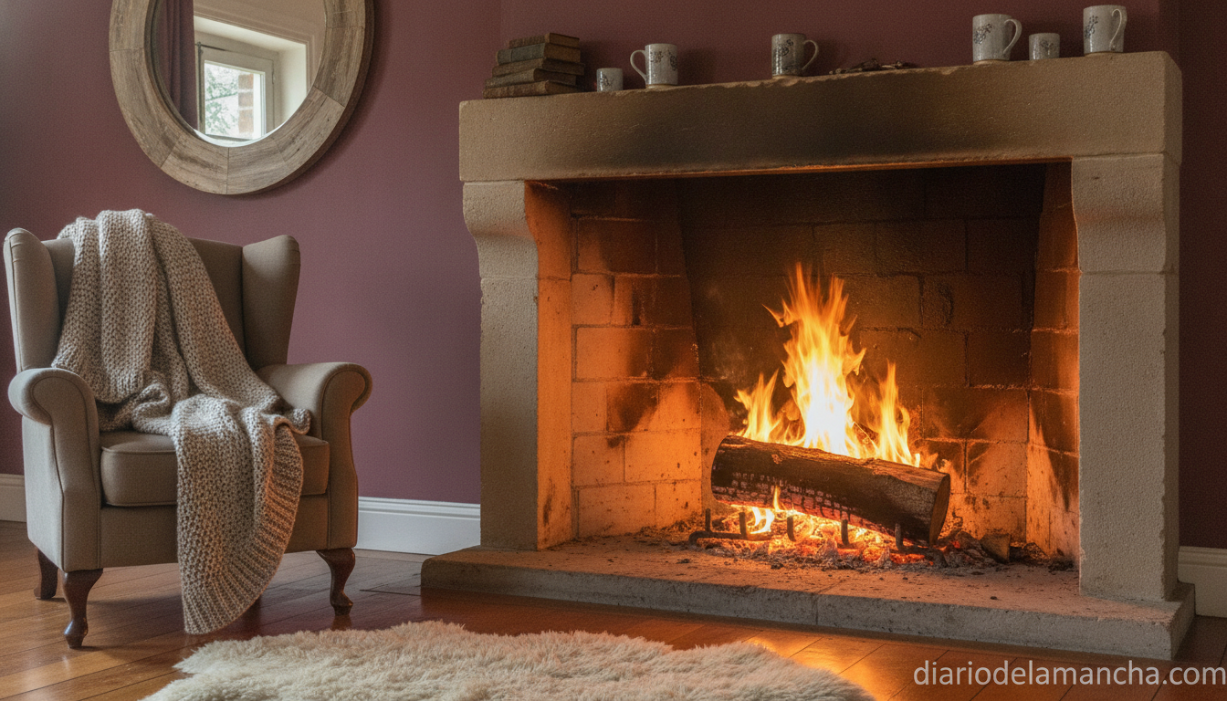 Adiós al suplicio de deshollinar: cómo limpiar tu chimenea en solo 60 minutos 1 Chimenea de leña encendida en salon acogedor