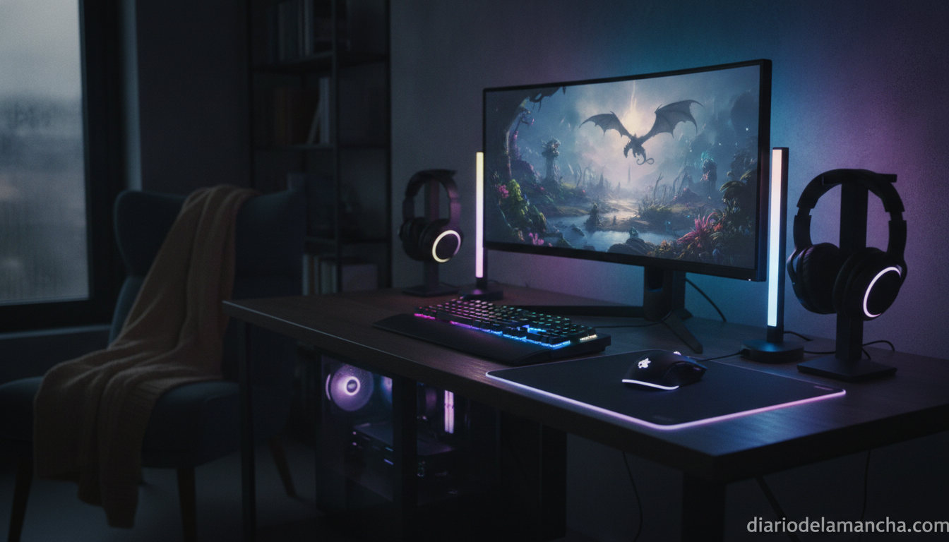 Combo gaming completo con teclado, raton y monitor en escritorio
