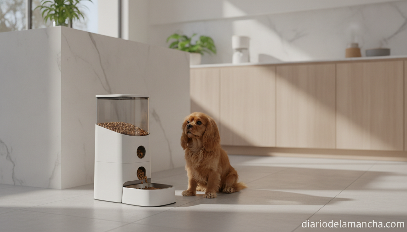 Comedero automático para mascotas en cocina