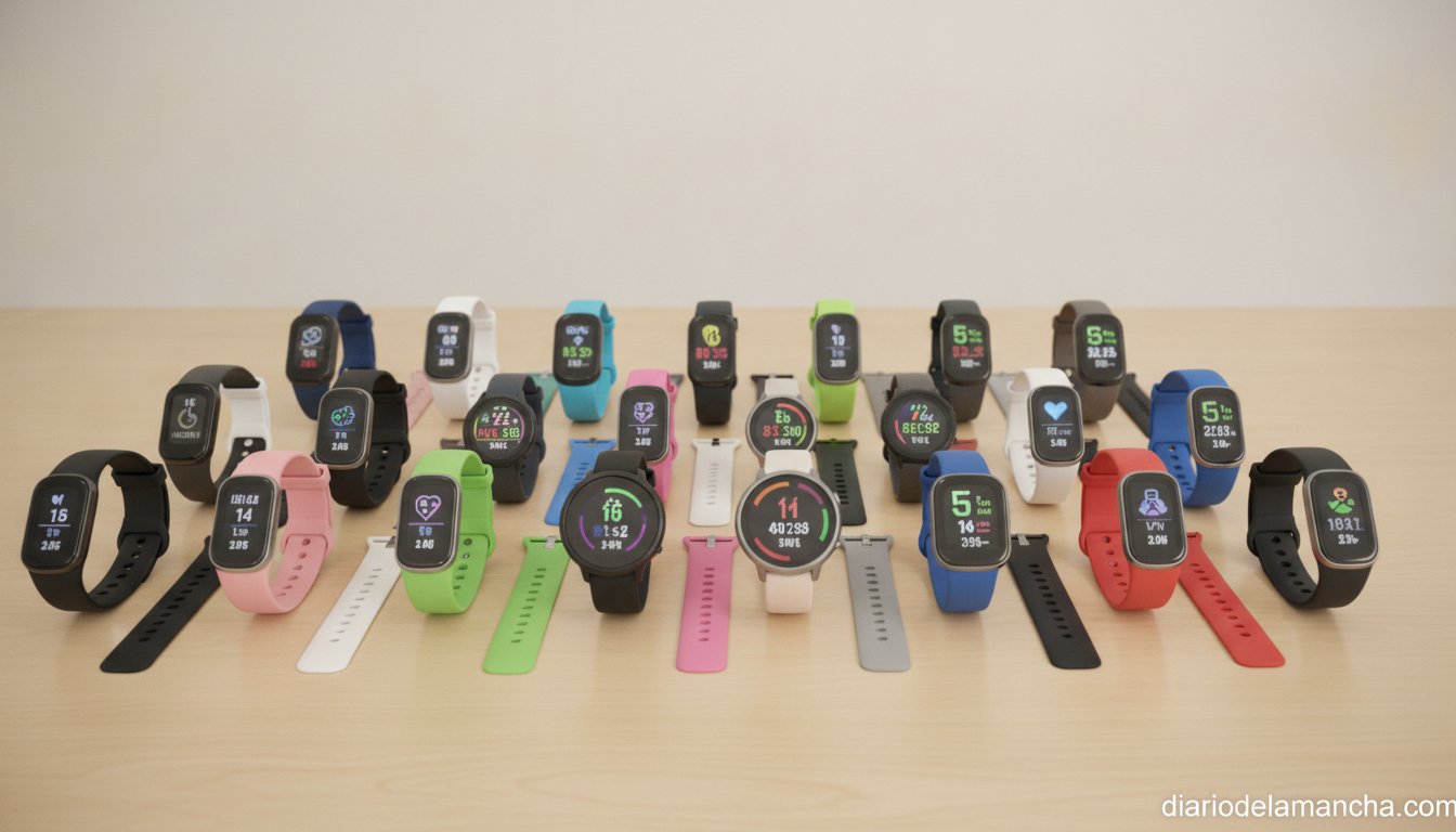 Varios pulsómetros y pulseras inteligentes en comparativa