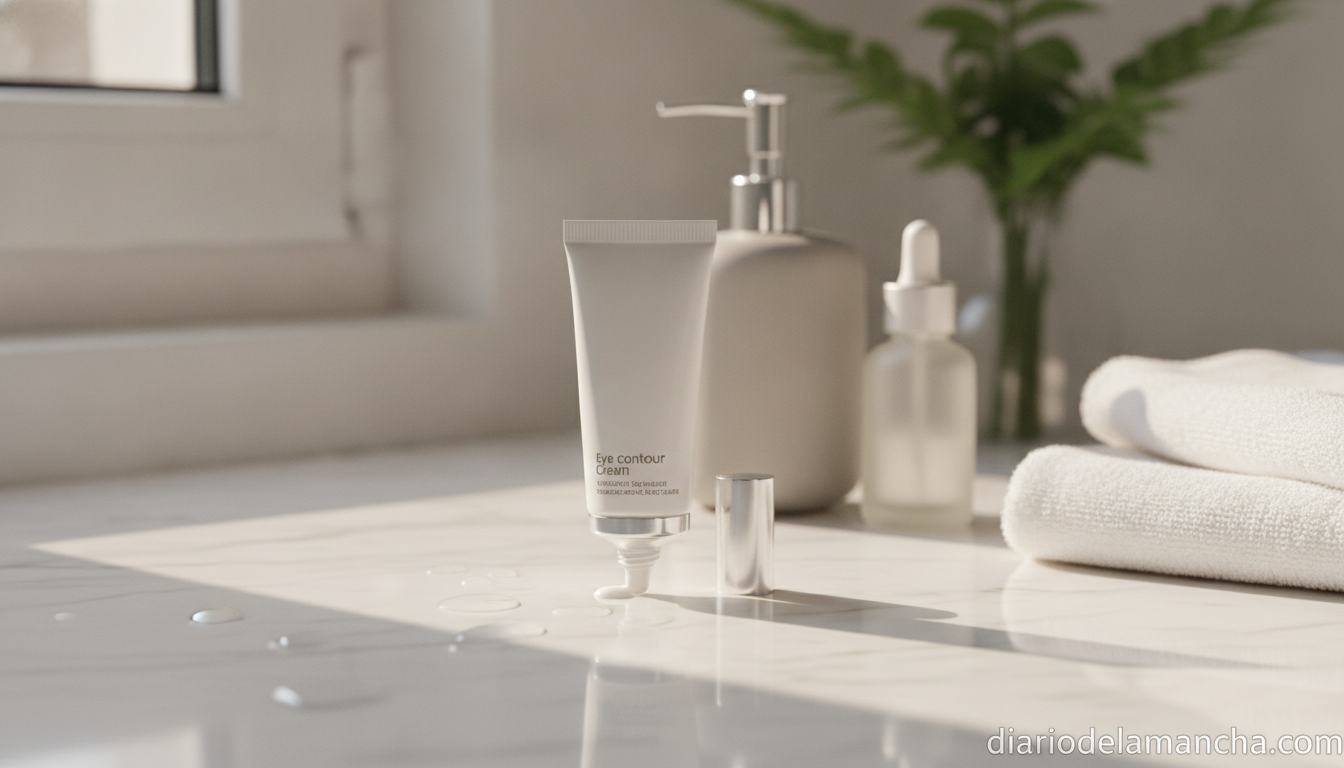 Consigue una mirada brillante con el contorno de ojos enriquecido con vitamina C 1 Contorno de ojos con vitamina C en tocador de baño