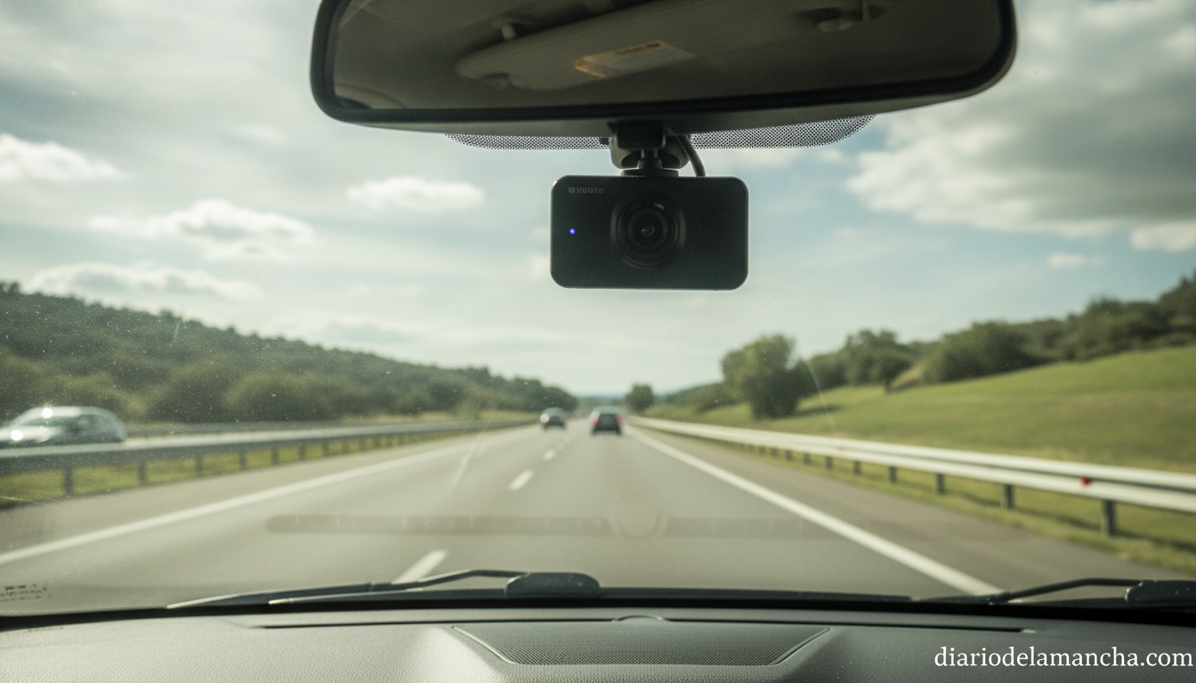 Dash cam instalada en el parabrisas de un coche