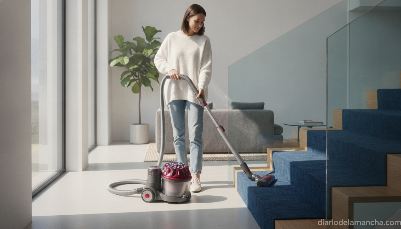 La aspiradora Dyson y la relevancia de los modelos de trineo en el hogar actual 1 Aspiradora de trineo Dyson limpiando escaleras