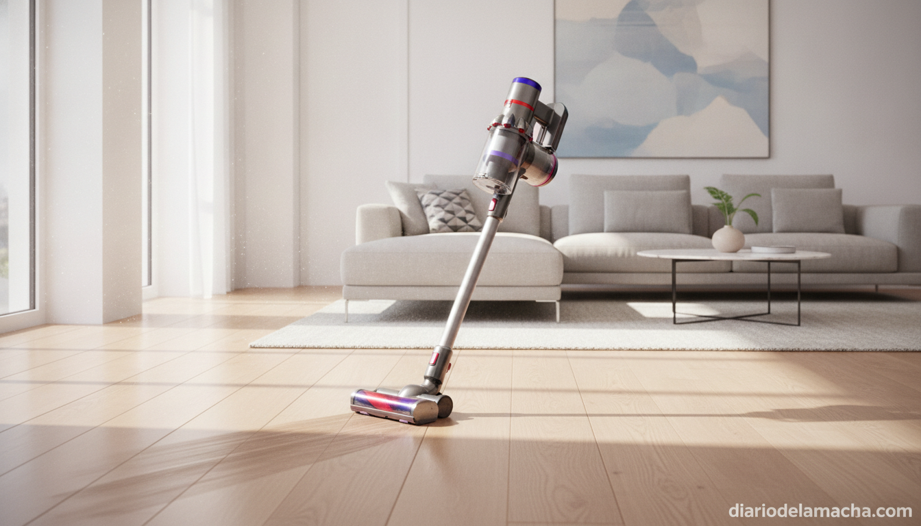 Aspiradora sin cable Dyson V8 limpiando salón moderno