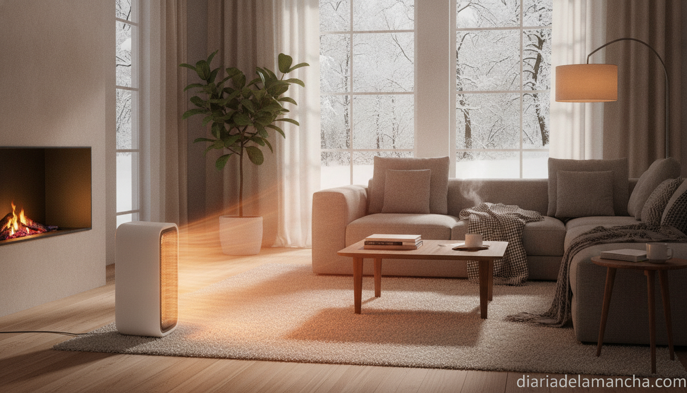 Emisor termico ceramico PURLINE en un salon de invierno