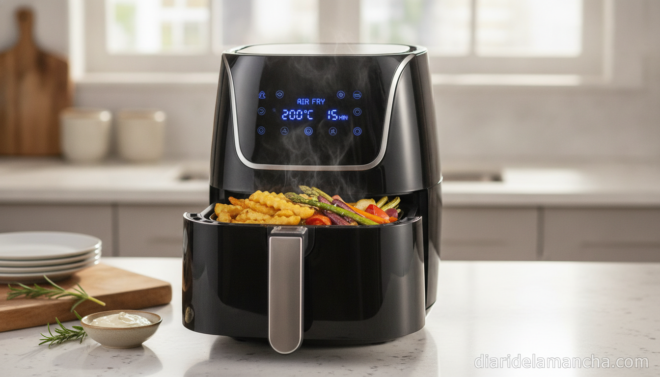 Aigostar: la opción ideal que se adapta a tus necesidades y estilo de vida. 1 Freidora de aire Aigostar en la encimera de cocina con patatas fritas