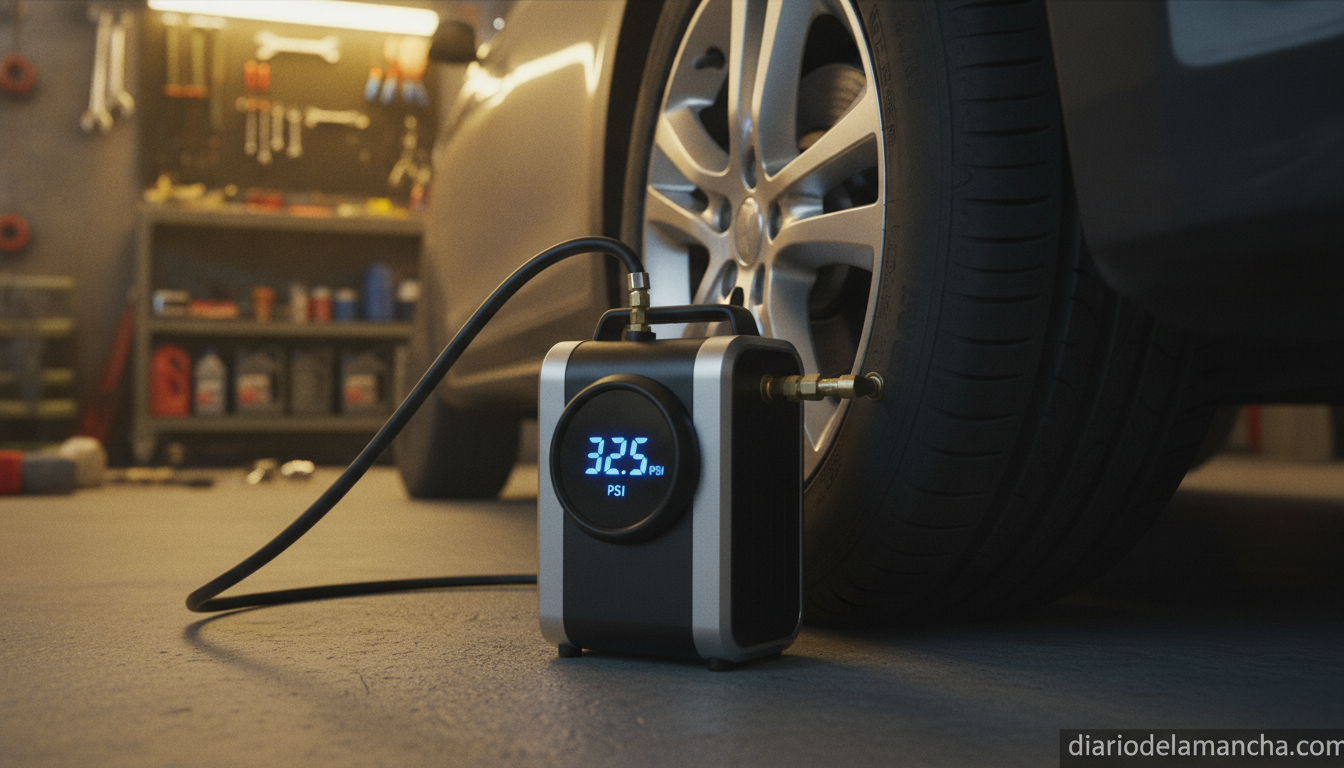 Analizamos los top hinchadores eléctricos portátiles del mercado 1 Hinchador eléctrico portátil inflando un neumático de coche
