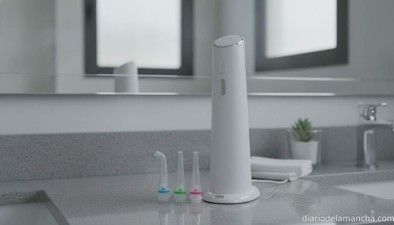 Irrigador bucal inalambrico en un bano moderno