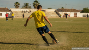 Jugador de fútbol con camiseta amarilla durante un entrenamiento, en referencia a la renovación de Juli Cacho con el CF La Solana