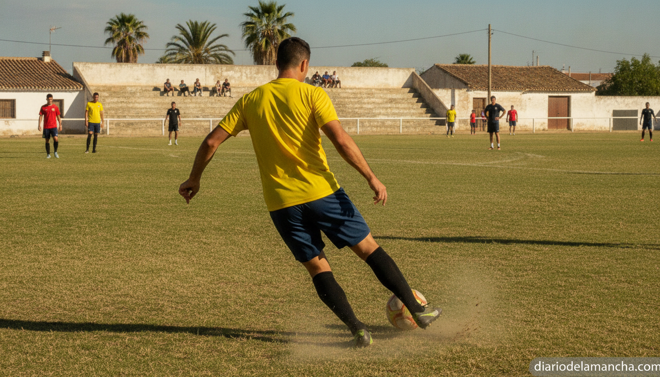 Jugador de fútbol con camiseta amarilla durante un entrenamiento, en referencia a la renovación de Juli Cacho con el CF La Solana