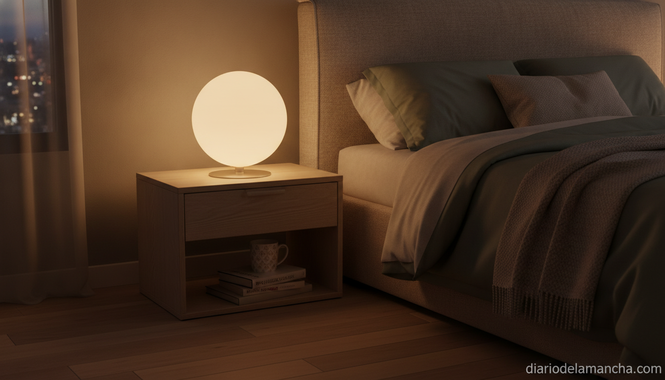 Lámpara de mesa con globo de cristal en un dormitorio
