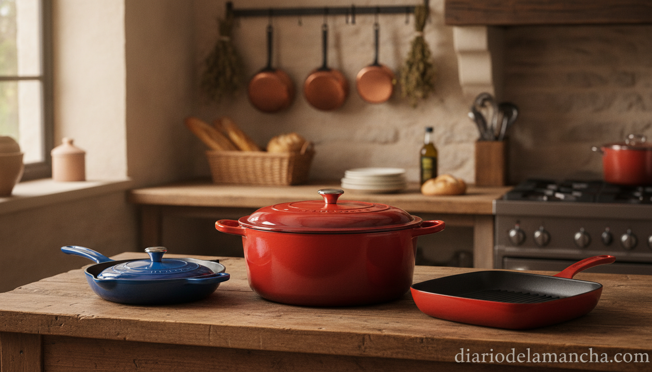 Ahorra hasta un 31% en sartenes, ollas y parrillas Le Creuset al comenzar el año 1 Utensilios de cocina Le Creuset en hierro fundido en colores rojo y azul