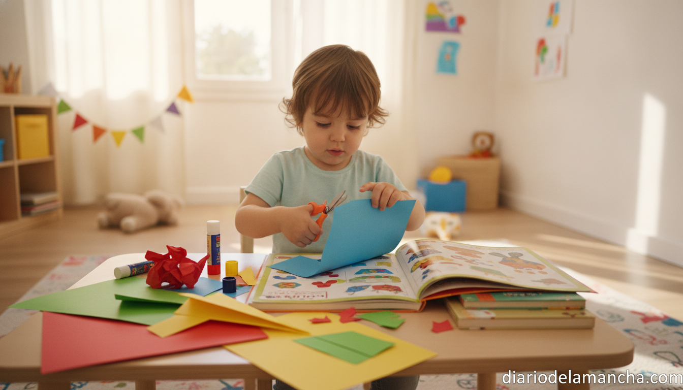 Libros de manualidades para potenciar la psicomotricidad infantil 1 Niño haciendo manualidades con un libro de actividades