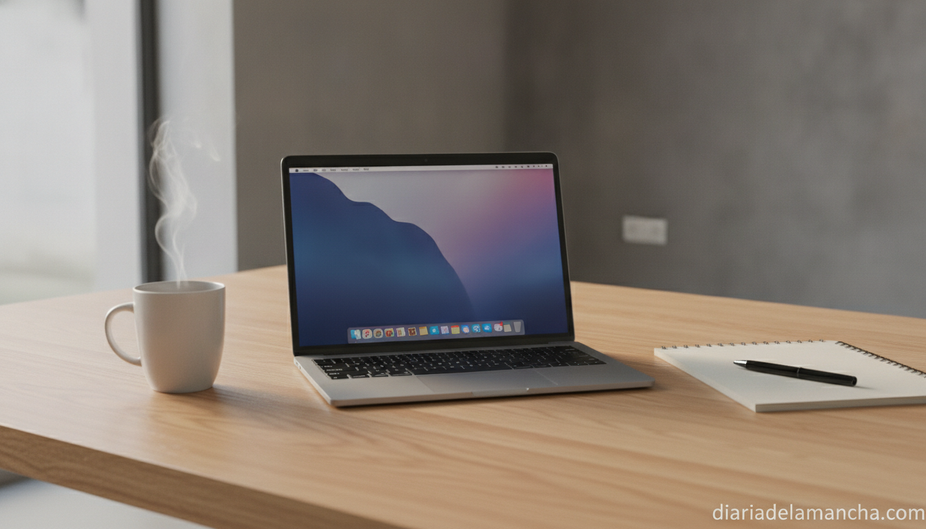 MacBook Pro M3 Max sobre escritorio profesional con pantalla iluminada