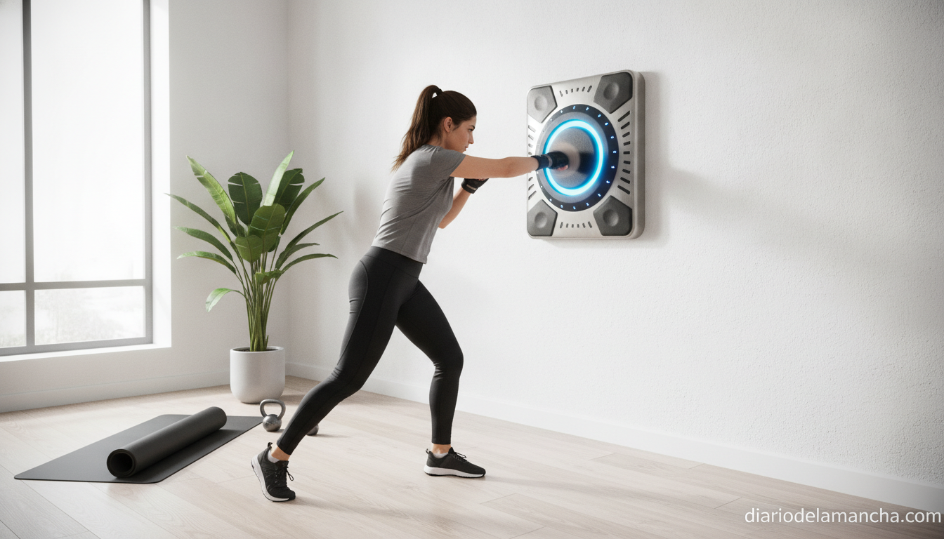 Máquina de boxeo musical instalada en la pared de un gimnasio en casa