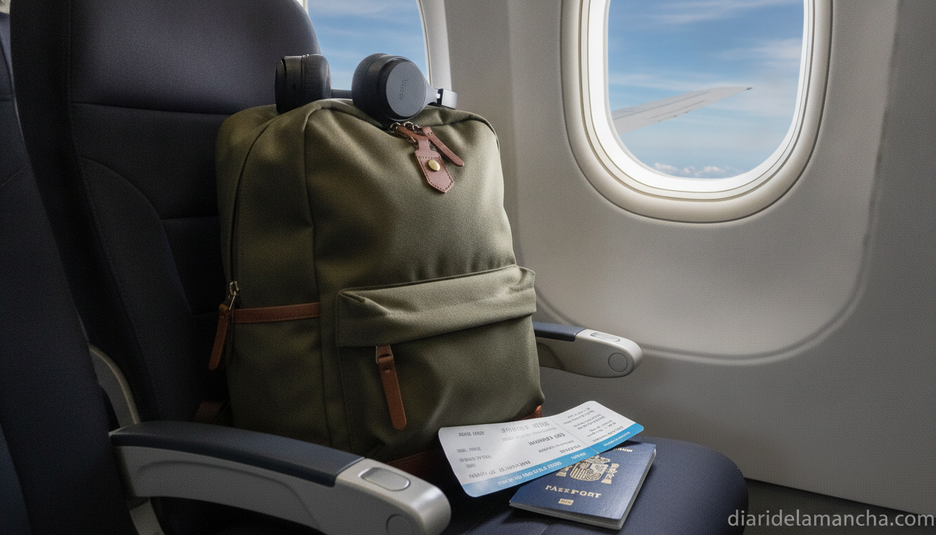 Mochila de cabina lista para viajar en el aeropuerto