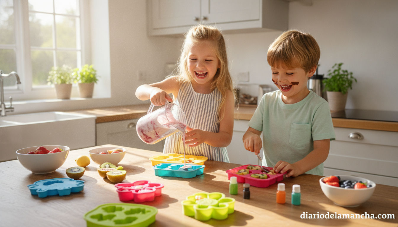 Este molde para helados conquista Amazon y gana el corazón de niños y padres alike 1 Ninos haciendo helados caseros con molde de silicona en la cocina