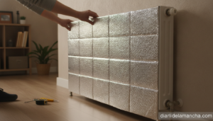 Paneles reflectantes instalados detrás de radiador para ahorrar calefacción